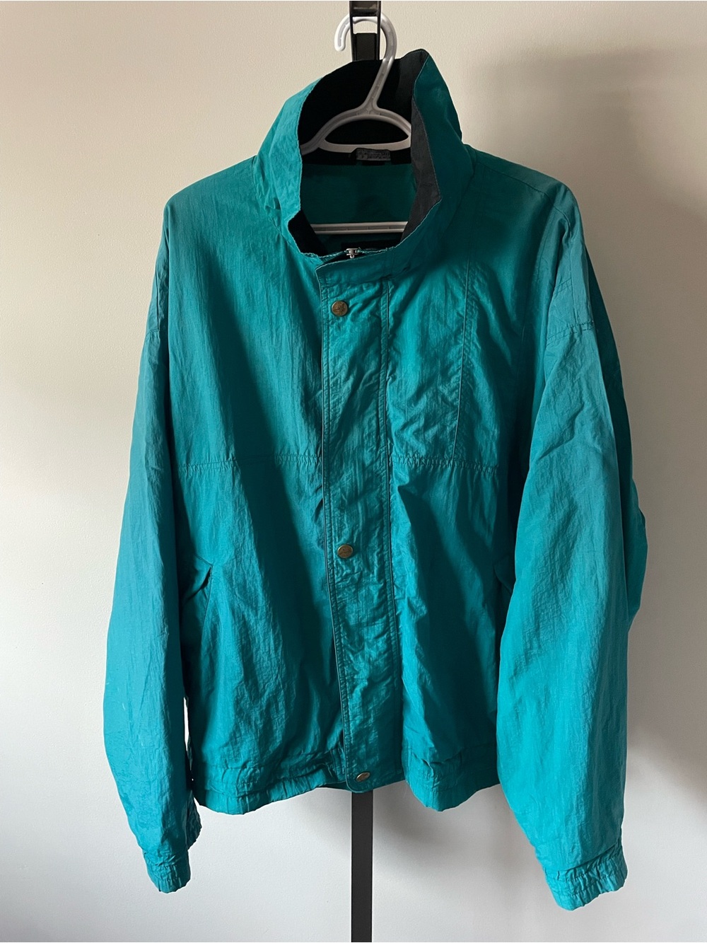 80s 90s Vintage Teal Nylon Windbreaker Jacket Mens XL